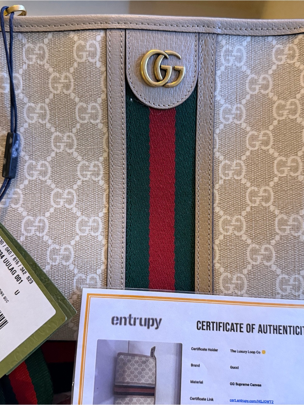 NWT Supreme Beige and Green-Red Stripe Crossbody Bag - Picture 2 of 4